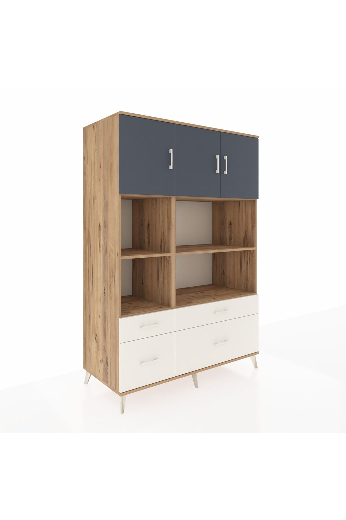 Kronos Dolap 8 Raflı 4 Çekmeceli 3 Kapaklı 132x59x195 Çam-Antrasit/Aytaşı