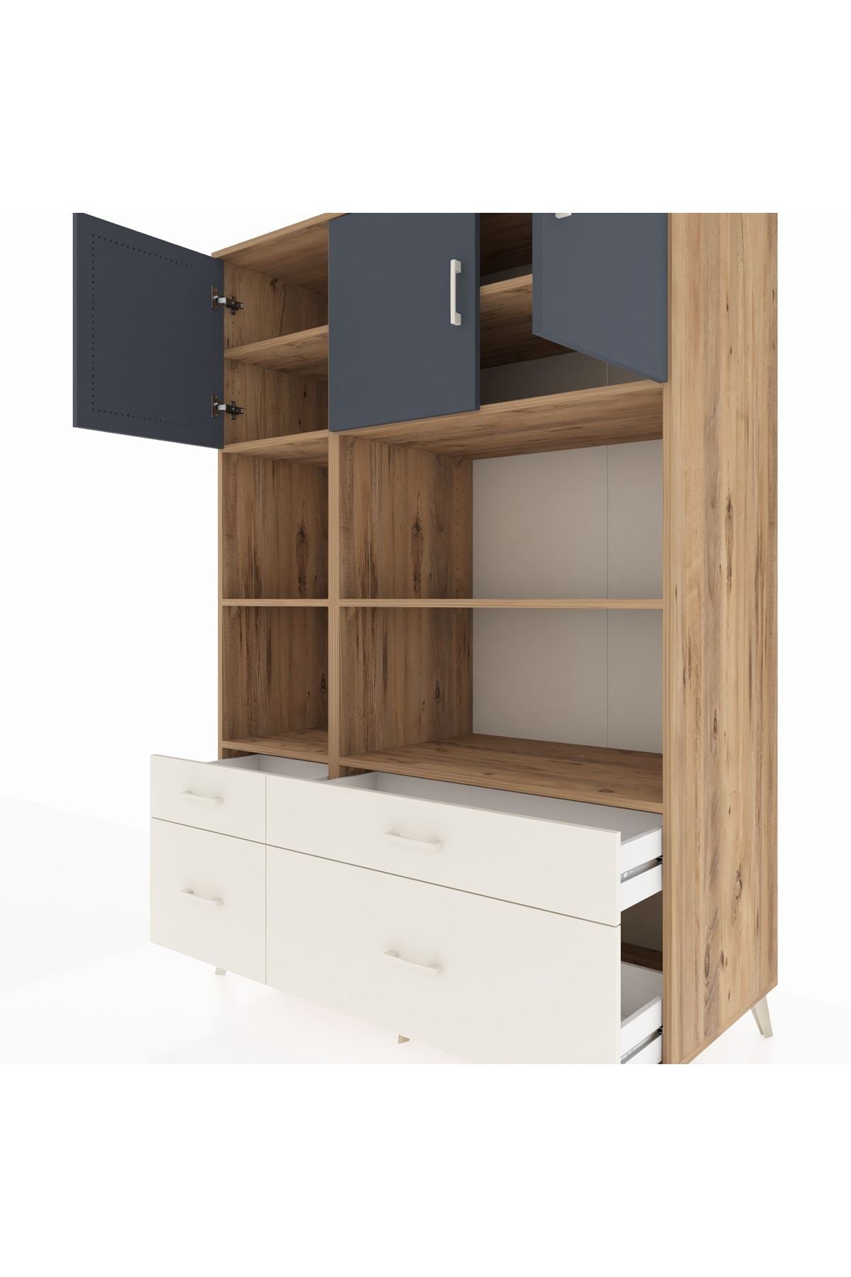 Kronos Dolap 8 Raflı 4 Çekmeceli 3 Kapaklı 132x59x195 Çam-Antrasit/Aytaşı