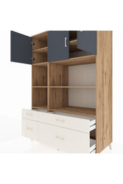 Kronos Dolap 8 Raflı 4 Çekmeceli 3 Kapaklı 132x59x195 Çam-Antrasit/Aytaşı