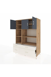 Kronos Dolap 8 Raflı 4 Çekmeceli 3 Kapaklı 132x59x195 Çam-Antrasit/Aytaşı