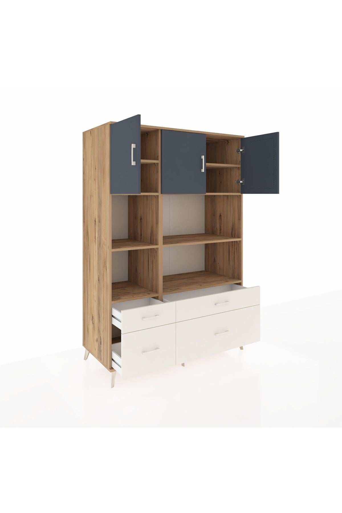 Kronos Dolap 8 Raflı 4 Çekmeceli 3 Kapaklı 132x59x195 Çam-Antrasit/Aytaşı