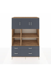 Kronos Dolap 8 Raflı 4 Çekmeceli 3 Kapaklı 132x59x195 Çam-Antrasit/Antrasit