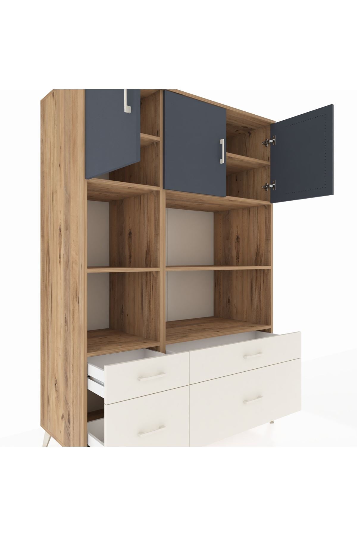 Kronos Dolap 8 Raflı 4 Çekmeceli 3 Kapaklı 132x59x195 Çam-Antrasit/Aytaşı