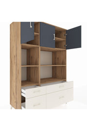 Kronos Dolap 8 Raflı 4 Çekmeceli 3 Kapaklı 132x59x195 Çam-Antrasit/Aytaşı