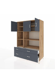 Kronos Dolap 8 Raflı 4 Çekmeceli 3 Kapaklı 132x59x195 Çam-Antrasit/Antrasit