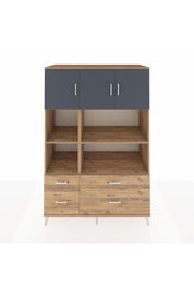 Kronos Dolap 8 Raflı 4 Çekmeceli 3 Kapaklı 132x59x195 Çam-Antrasit/Çam