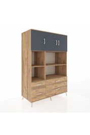 Kronos Dolap 8 Raflı 4 Çekmeceli 3 Kapaklı 132x59x195 Çam-Antrasit/Çam