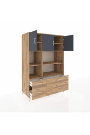 Kronos Dolap 8 Raflı 4 Çekmeceli 3 Kapaklı 132x59x195 Çam-Antrasit/Çam