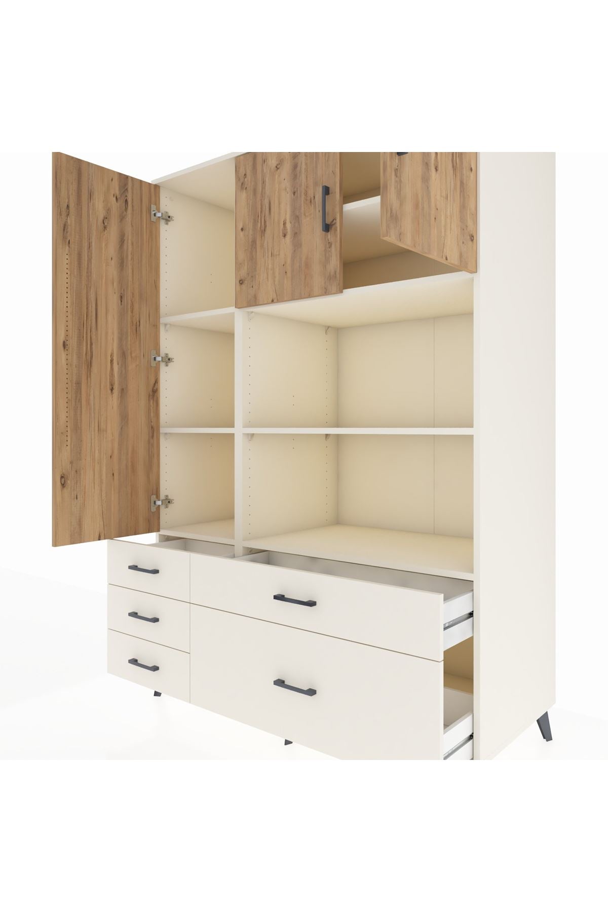 Kronos Dolap 7 Raflı 5 Çekmeceli 3 Kapaklı 132x59x195 Aytaşı-Çam/Aytaşı