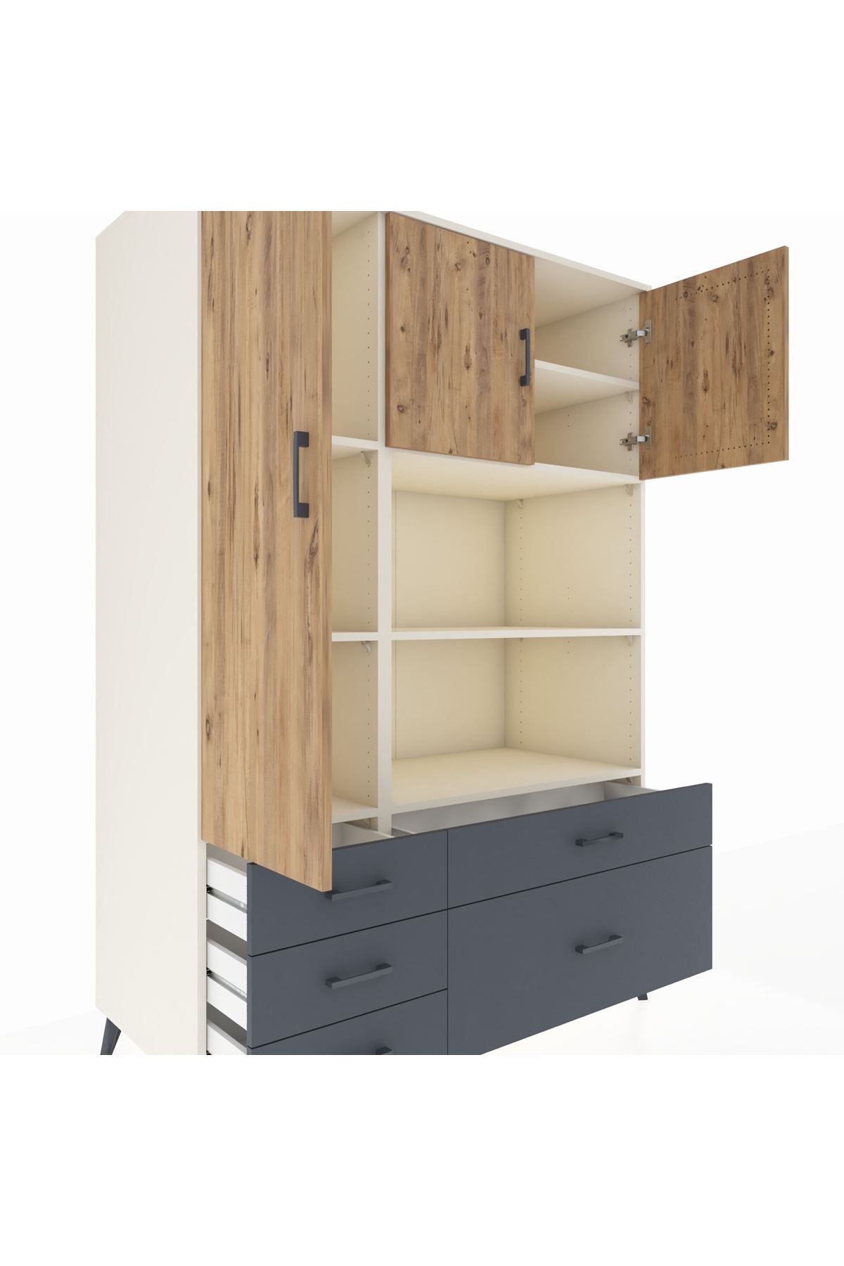 Kronos Dolap 7 Raflı 5 Çekmeceli 3 Kapaklı 132x59x195 Aytaşı-Çam/Antrasit