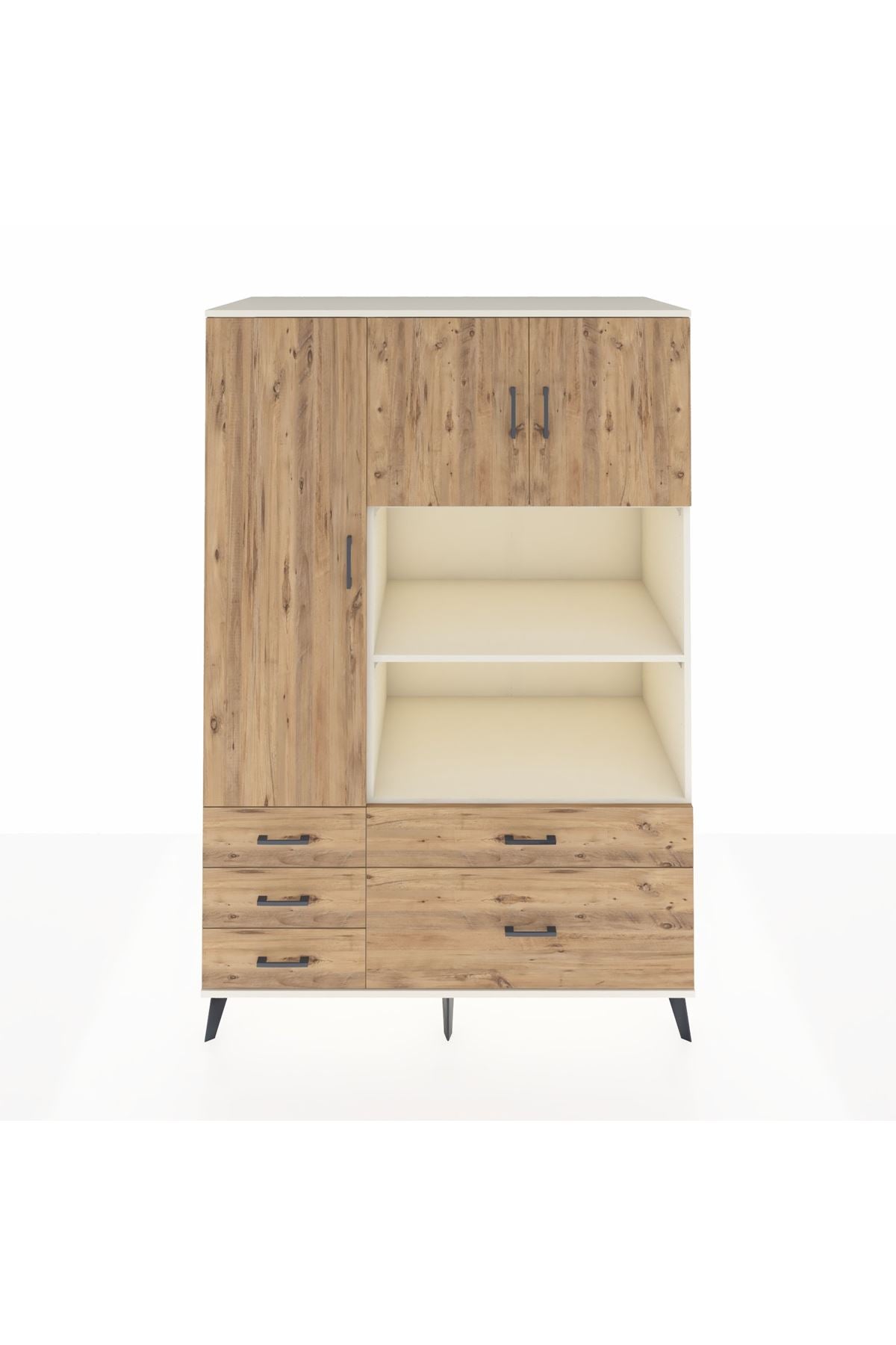 Kronos Dolap 7 Raflı 5 Çekmeceli 3 Kapaklı 132x59x195 Aytaşı-Çam/Çam