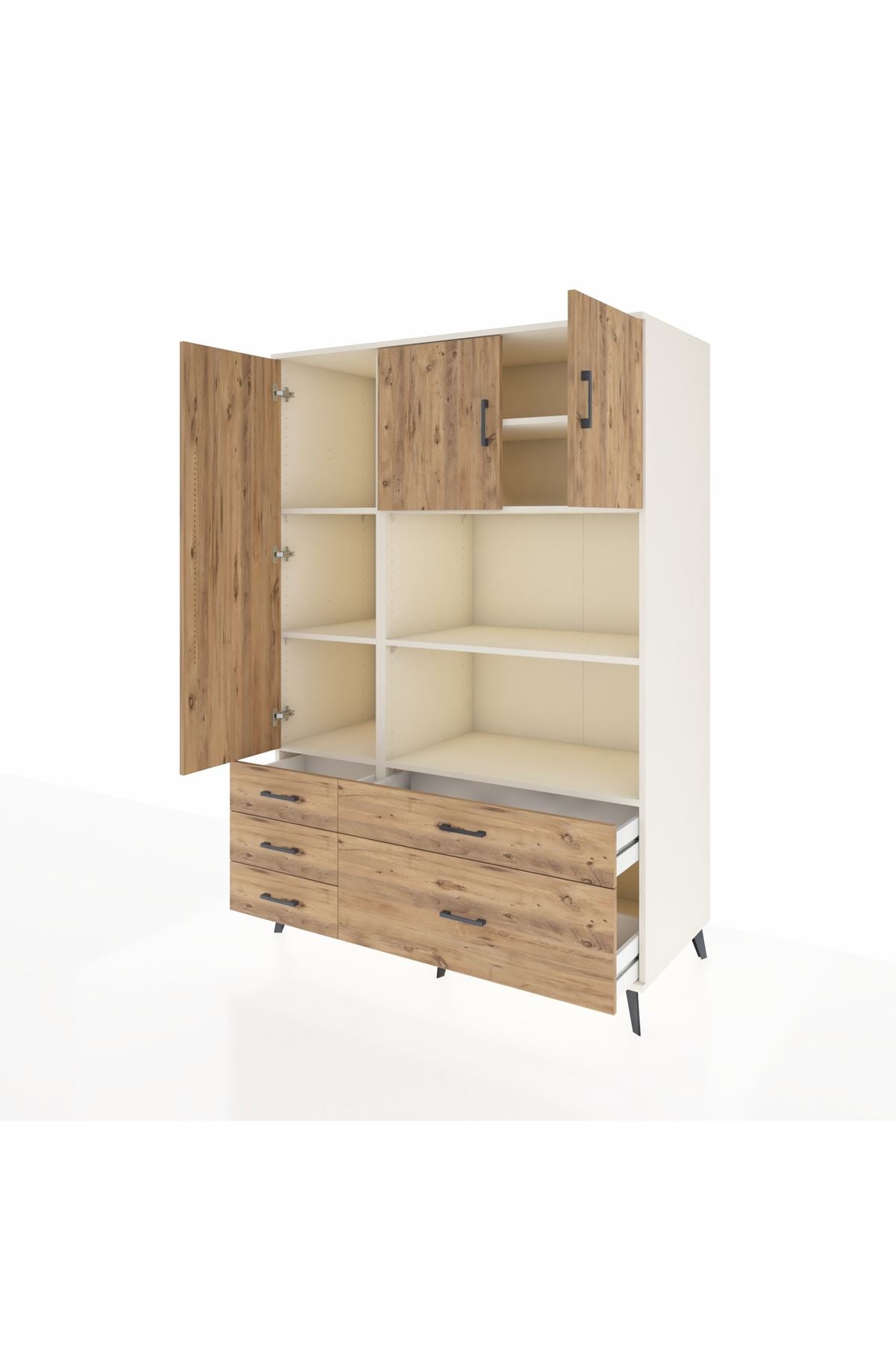 Kronos Dolap 7 Raflı 5 Çekmeceli 3 Kapaklı 132x59x195 Aytaşı-Çam/Çam