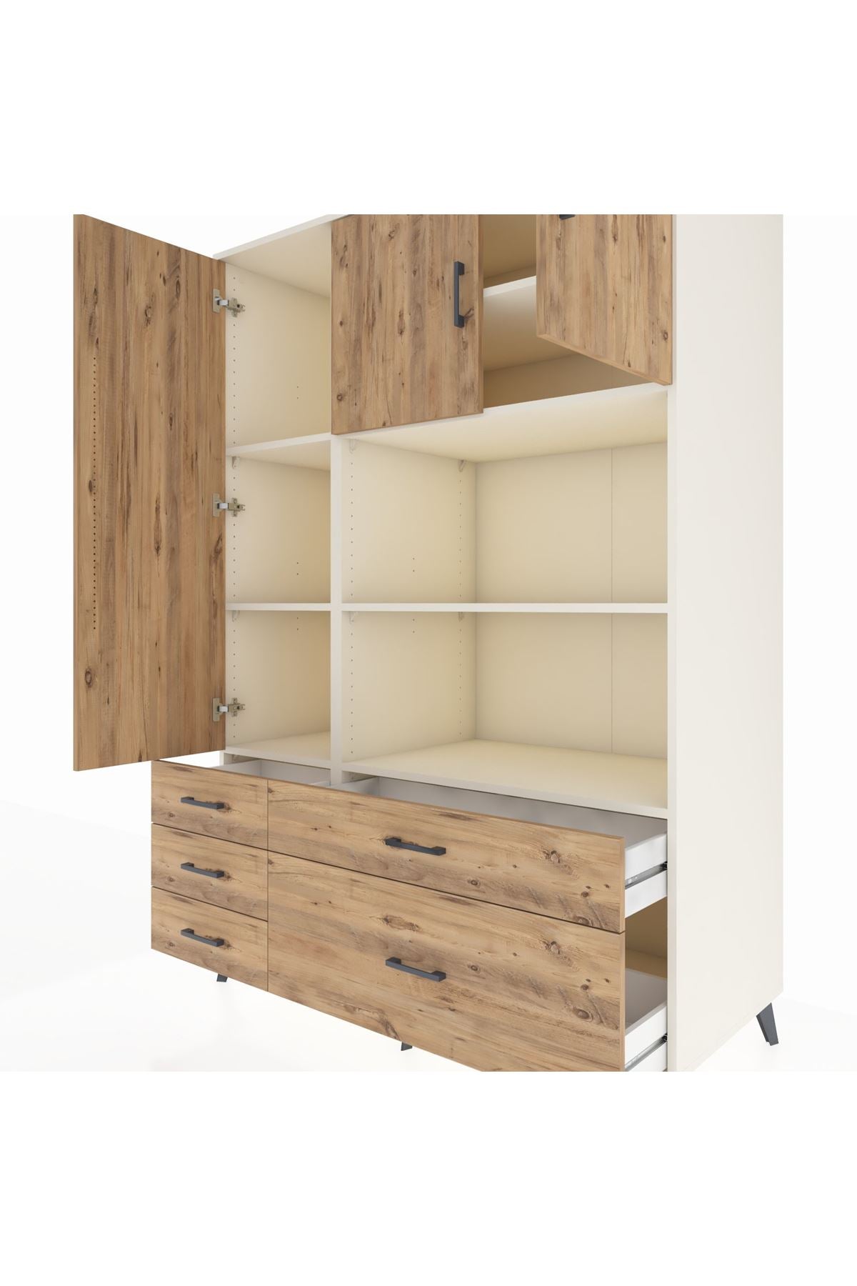 Kronos Dolap 7 Raflı 5 Çekmeceli 3 Kapaklı 132x59x195 Aytaşı-Çam/Çam