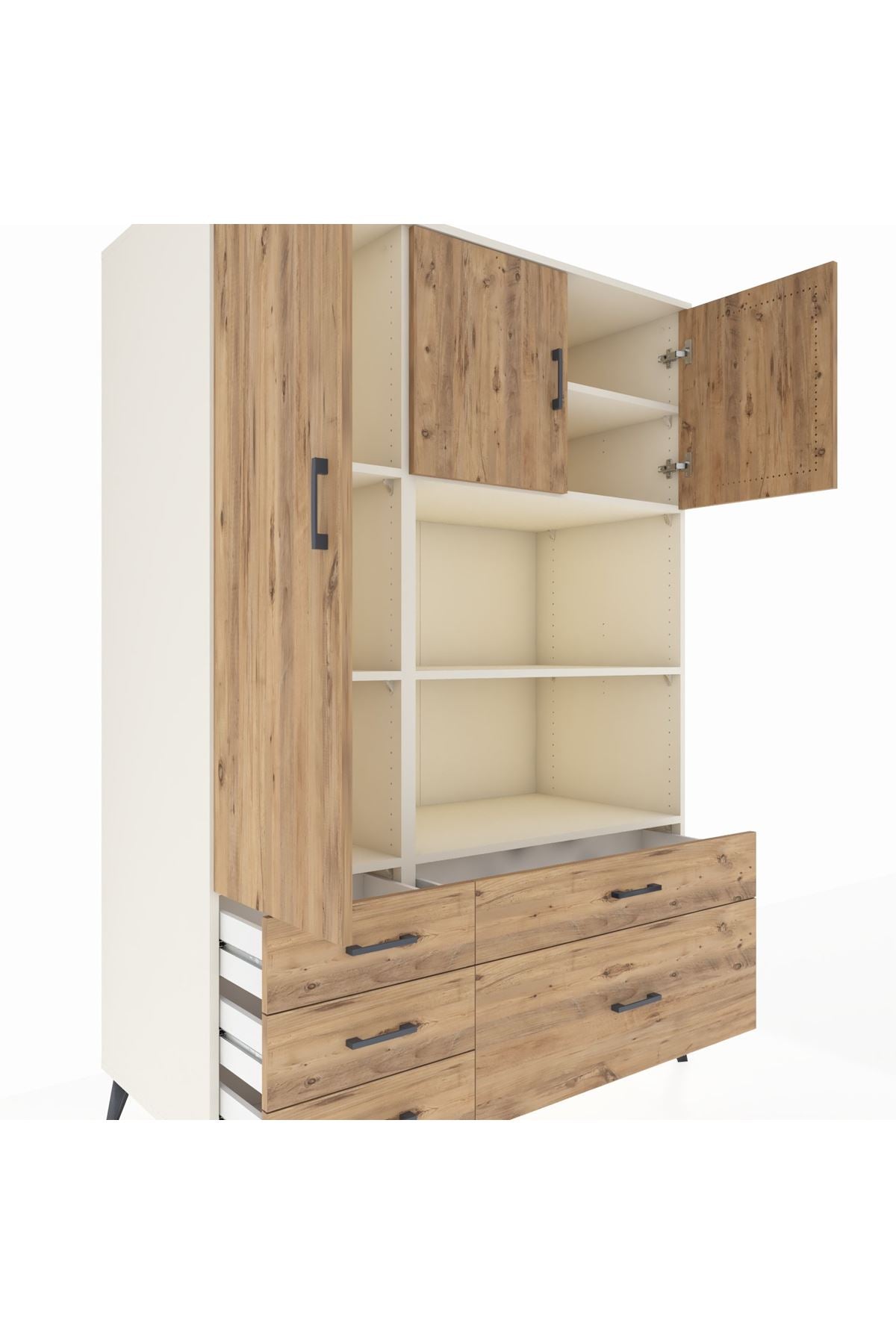 Kronos Dolap 7 Raflı 5 Çekmeceli 3 Kapaklı 132x59x195 Aytaşı-Çam/Çam