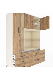 Kronos Dolap 7 Raflı 5 Çekmeceli 3 Kapaklı 132x59x195 Aytaşı-Çam/Çam