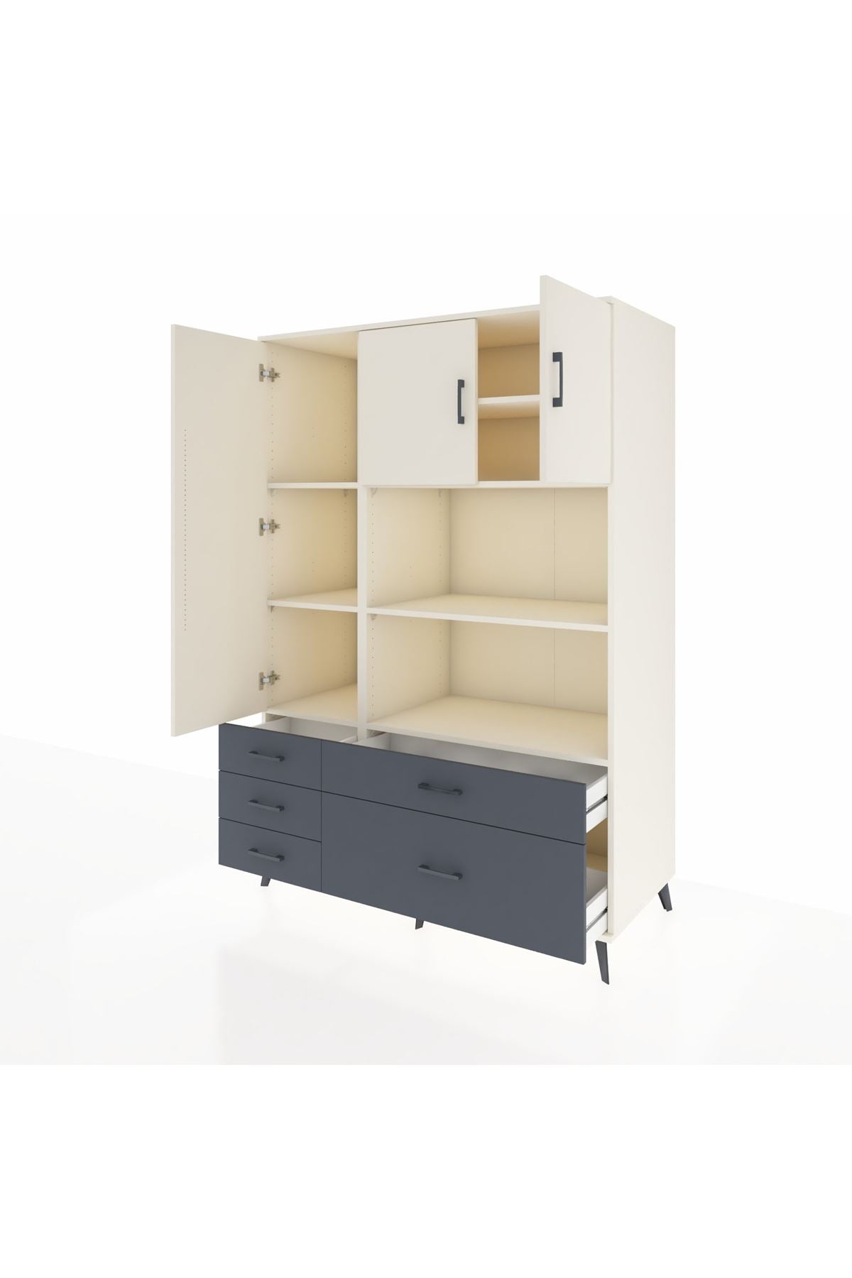 Kronos Dolap 7 Raflı 5 Çekmeceli 3 Kapaklı 132x59x195 Aytaşı-Aytaşı/Antrasit