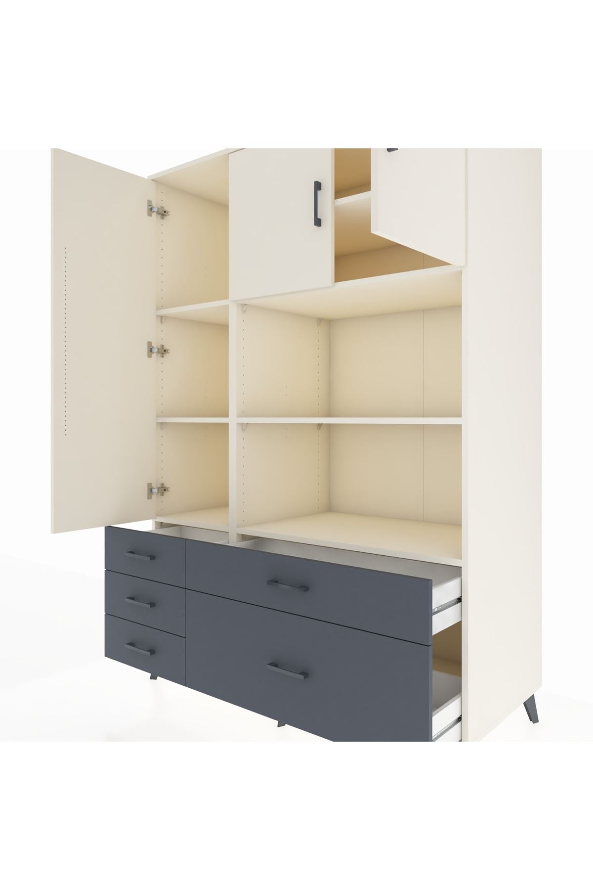 Kronos Dolap 7 Raflı 5 Çekmeceli 3 Kapaklı 132x59x195 Aytaşı-Aytaşı/Antrasit