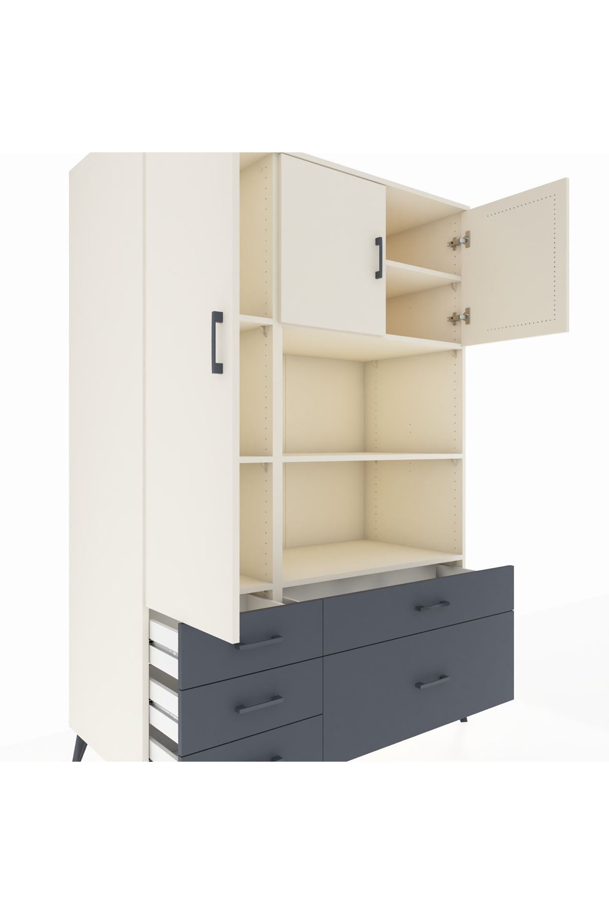 Kronos Dolap 7 Raflı 5 Çekmeceli 3 Kapaklı 132x59x195 Aytaşı-Aytaşı/Antrasit