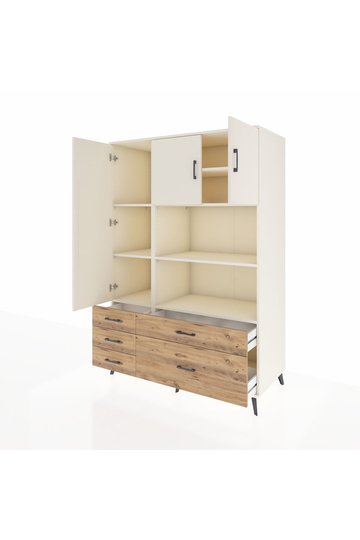 Kronos Dolap 7 Raflı 5 Çekmeceli 3 Kapaklı 132x59x195 Aytaşı-Aytaşı/Çam