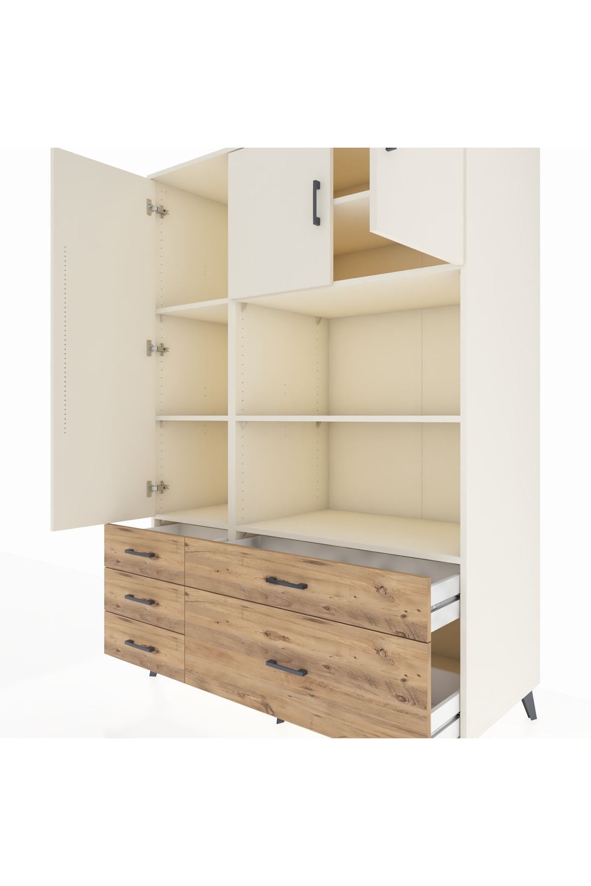 Kronos Dolap 7 Raflı 5 Çekmeceli 3 Kapaklı 132x59x195 Aytaşı-Aytaşı/Çam