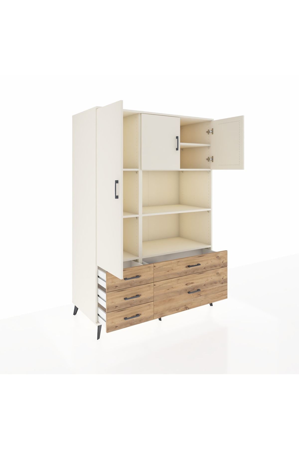 Kronos Dolap 7 Raflı 5 Çekmeceli 3 Kapaklı 132x59x195 Aytaşı-Aytaşı/Çam