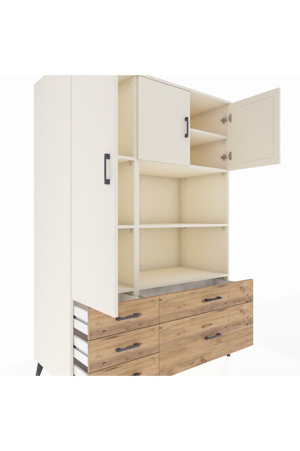 Kronos Dolap 7 Raflı 5 Çekmeceli 3 Kapaklı 132x59x195 Aytaşı-Aytaşı/Çam