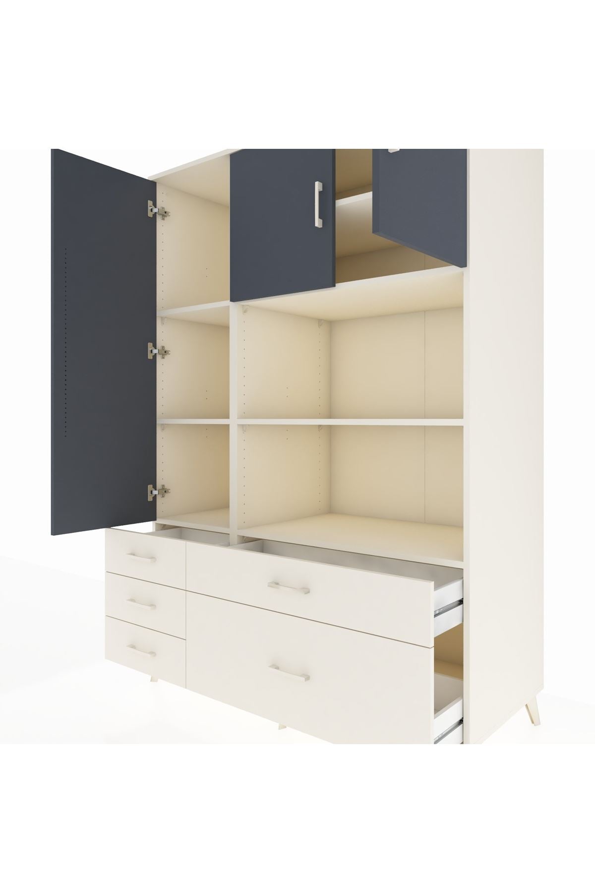 Kronos Dolap 7 Raflı 5 Çekmeceli 3 Kapaklı 132x59x195 Aytaşı-Antrasit/Aytaşı