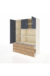 Kronos Dolap 7 Raflı 5 Çekmeceli 3 Kapaklı 132x59x195 Aytaşı-Antrasit/Çam