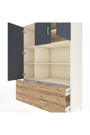 Kronos Dolap 7 Raflı 5 Çekmeceli 3 Kapaklı 132x59x195 Aytaşı-Antrasit/Çam