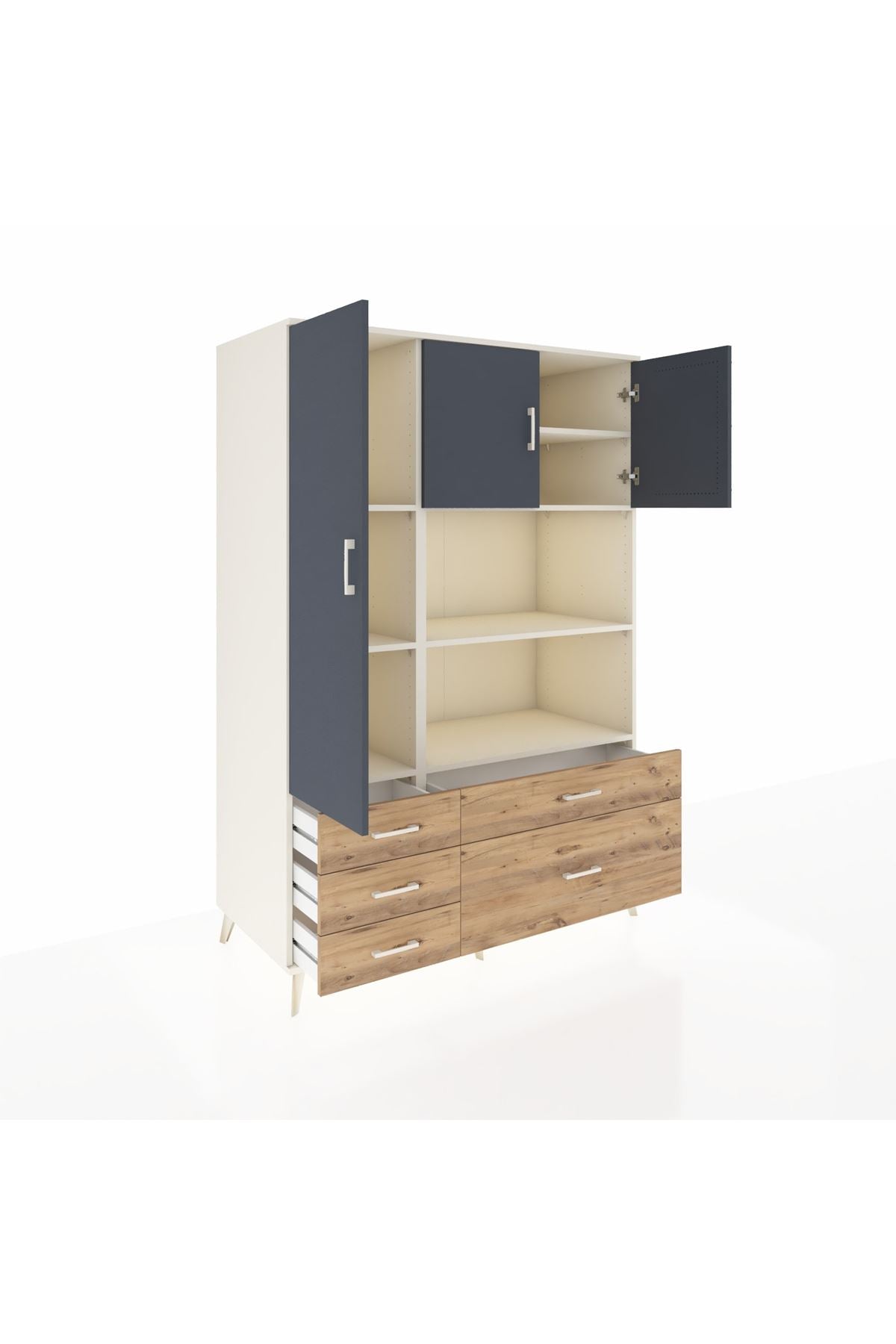 Kronos Dolap 7 Raflı 5 Çekmeceli 3 Kapaklı 132x59x195 Aytaşı-Antrasit/Çam