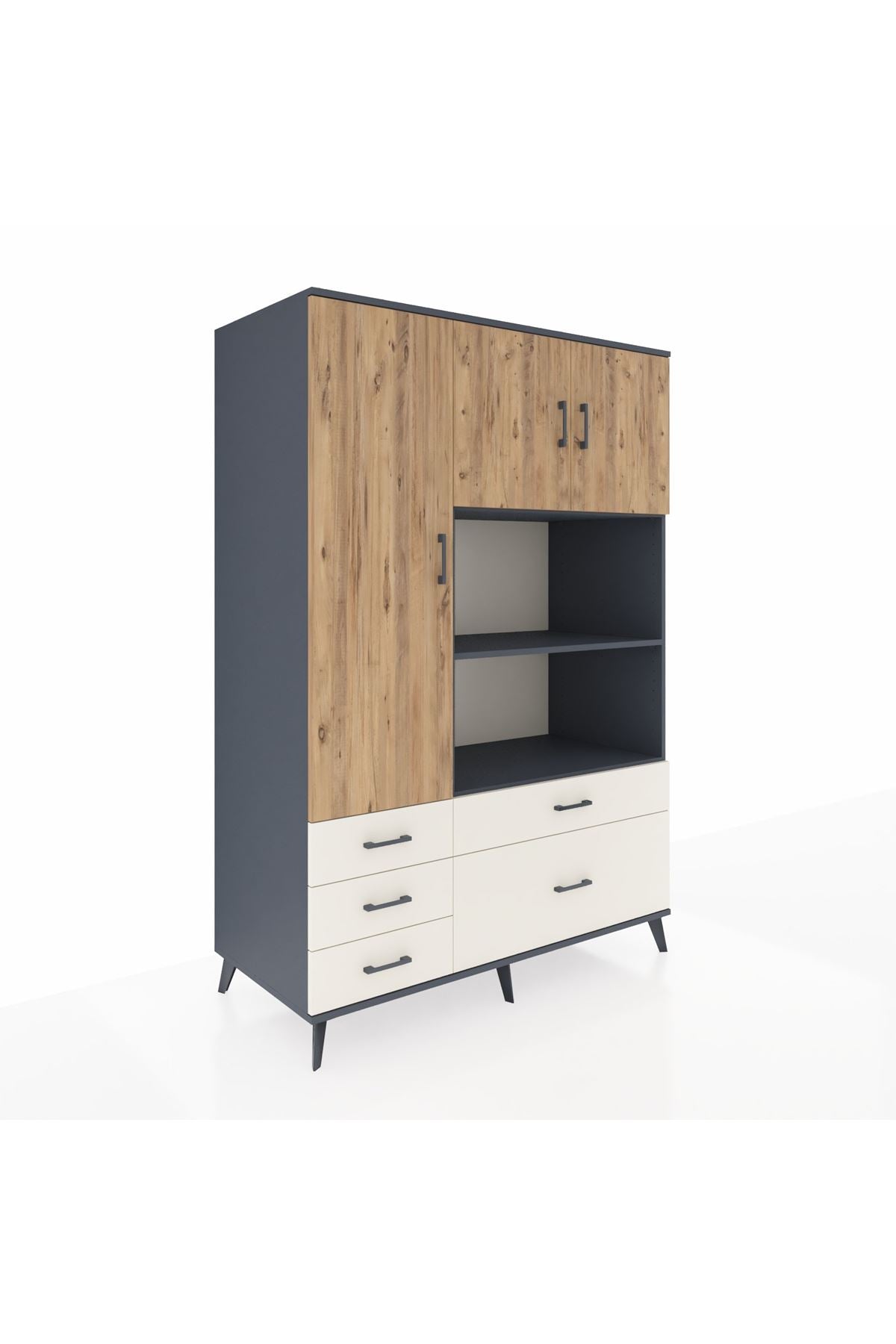 Kronos Dolap 7 Raflı 5 Çekmeceli 3 Kapaklı 132x59x195 Antrasit-Çam/Aytaşı
