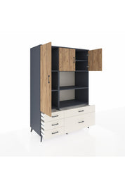 Kronos Dolap 7 Raflı 5 Çekmeceli 3 Kapaklı 132x59x195 Antrasit-Çam/Aytaşı
