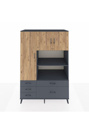 Kronos Dolap 7 Raflı 5 Çekmeceli 3 Kapaklı 132x59x195 Antrasit-Çam/Antrasit