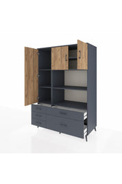 Kronos Dolap 7 Raflı 5 Çekmeceli 3 Kapaklı 132x59x195 Antrasit-Çam/Antrasit