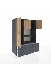 Kronos Dolap 7 Raflı 5 Çekmeceli 3 Kapaklı 132x59x195 Antrasit-Çam/Antrasit