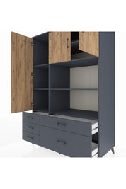 Kronos Dolap 7 Raflı 5 Çekmeceli 3 Kapaklı 132x59x195 Antrasit-Çam/Antrasit