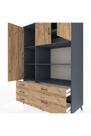 Kronos Dolap 7 Raflı 5 Çekmeceli 3 Kapaklı 132x59x195 Antrasit-Çam/Çam