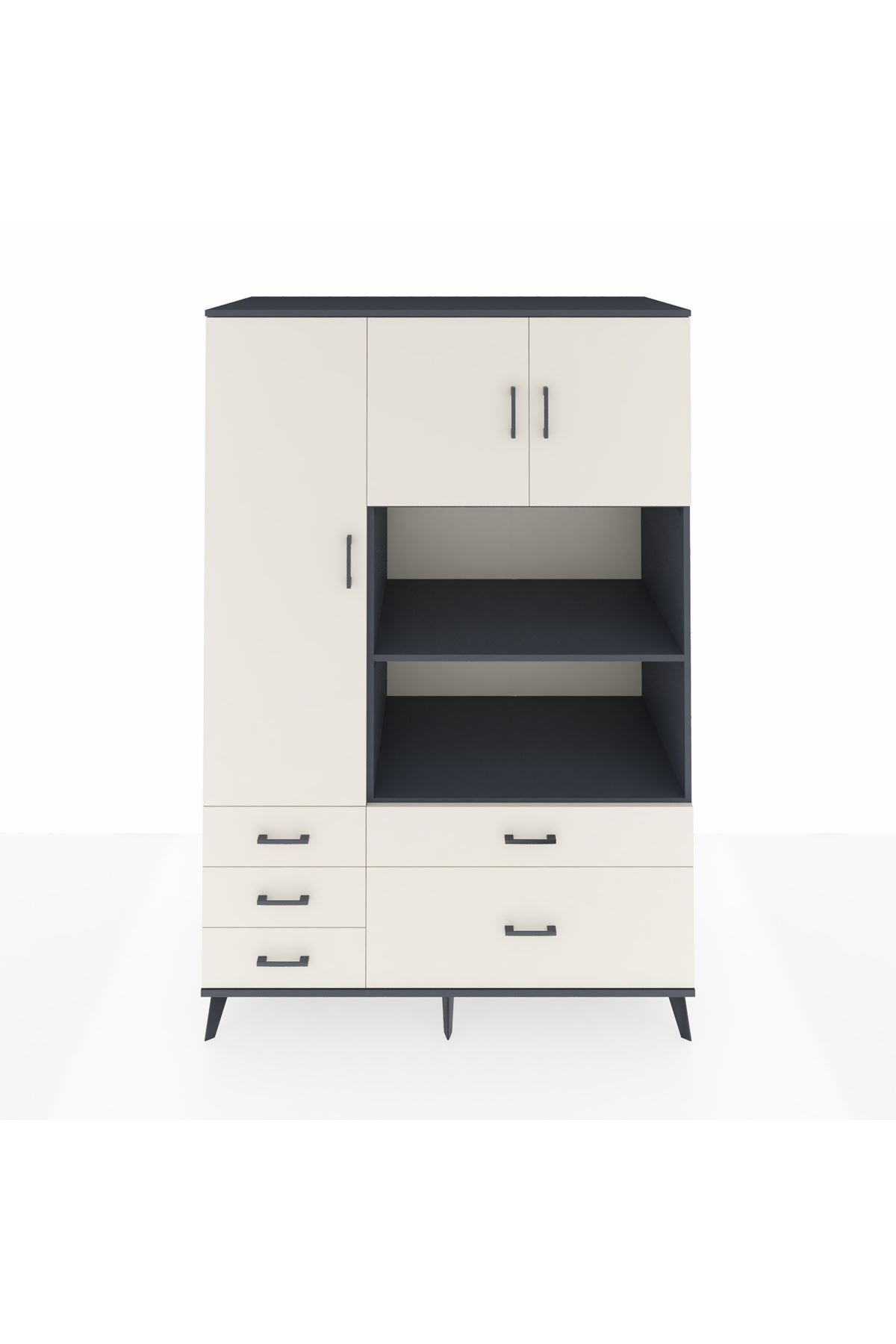 Kronos Dolap 7 Raflı 5 Çekmeceli 3 Kapaklı 132x59x195 Antrasit-Aytaşı/Aytaşı