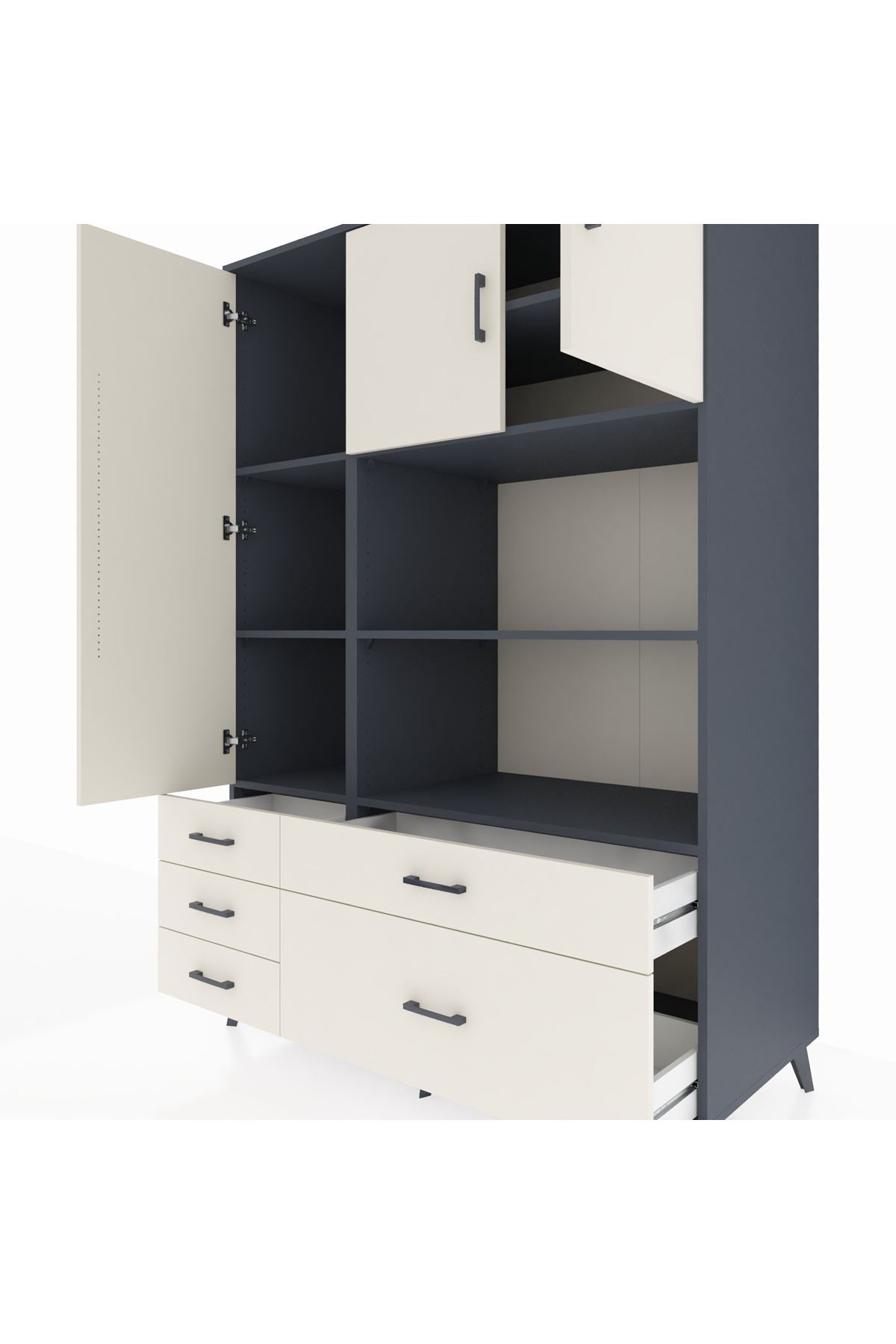 Kronos Dolap 7 Raflı 5 Çekmeceli 3 Kapaklı 132x59x195 Antrasit-Aytaşı/Aytaşı