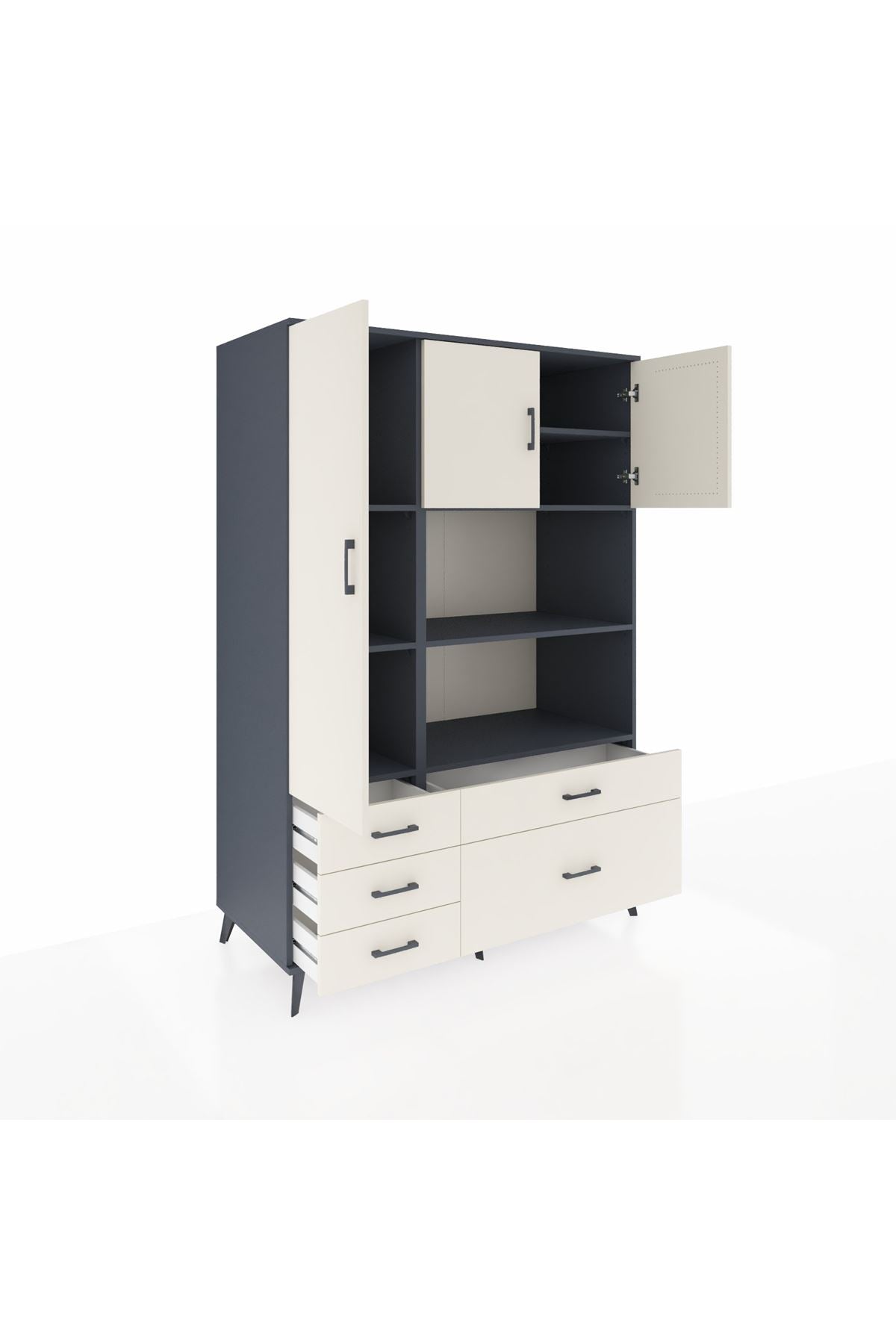 Kronos Dolap 7 Raflı 5 Çekmeceli 3 Kapaklı 132x59x195 Antrasit-Aytaşı/Aytaşı