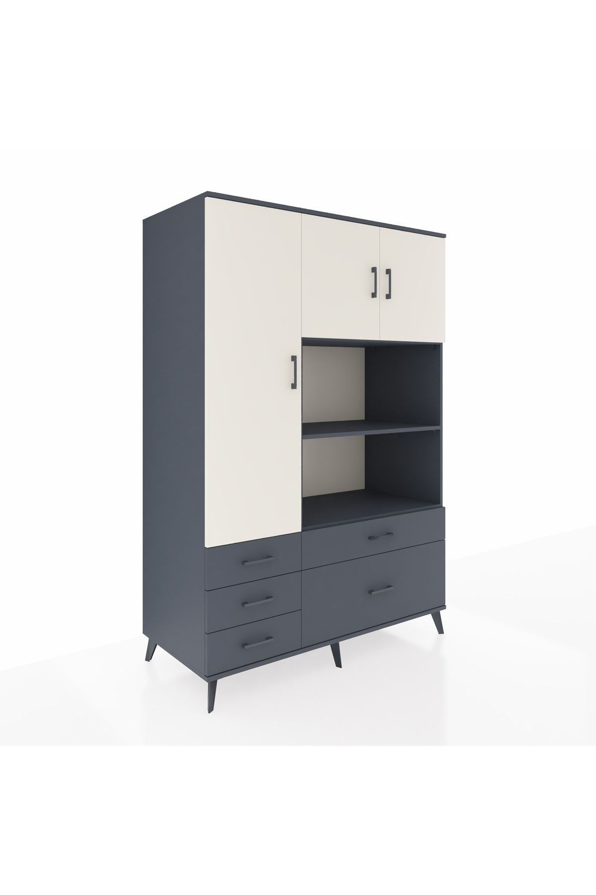 Kronos Dolap 7 Raflı 5 Çekmeceli 3 Kapaklı 132x59x195 Antrasit-Aytaşı/Antrasit