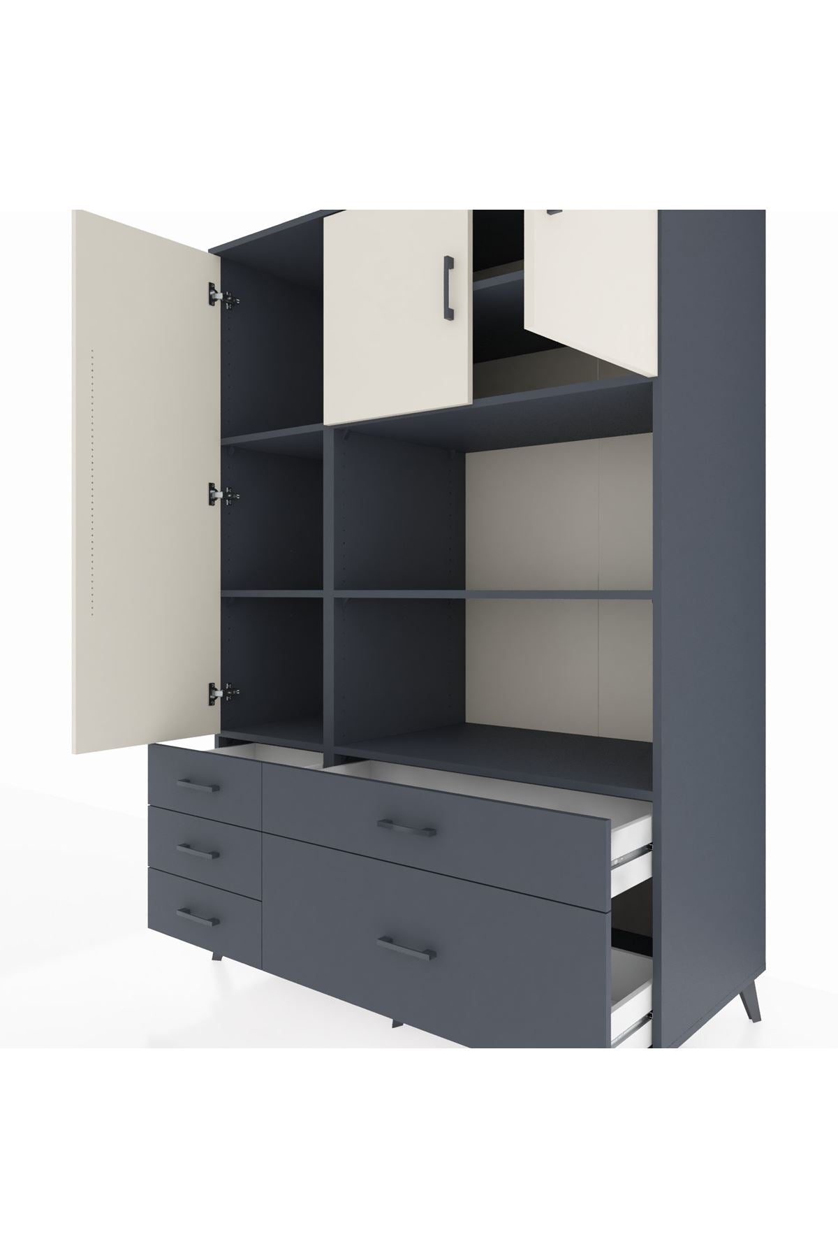 Kronos Dolap 7 Raflı 5 Çekmeceli 3 Kapaklı 132x59x195 Antrasit-Aytaşı/Antrasit