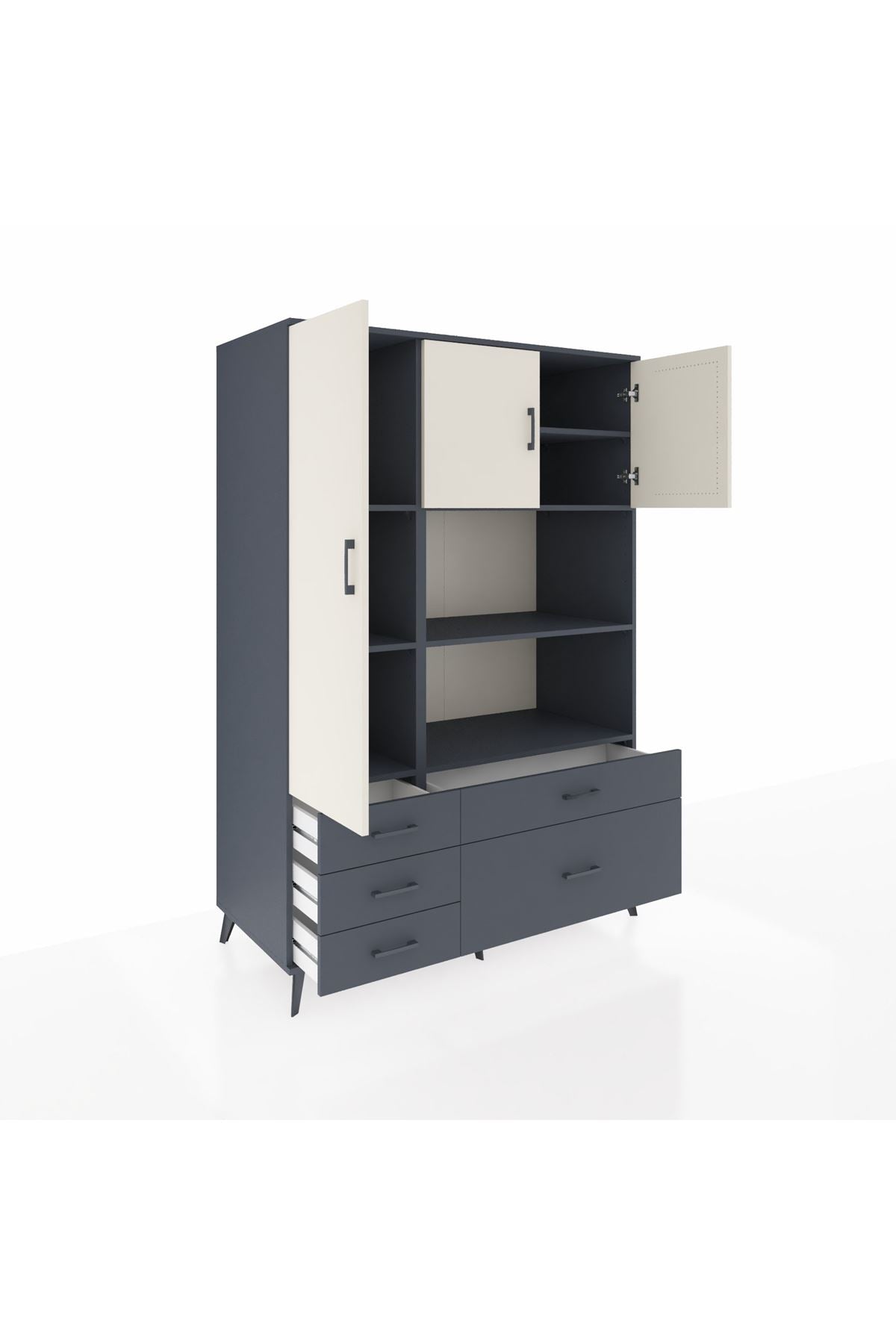 Kronos Dolap 7 Raflı 5 Çekmeceli 3 Kapaklı 132x59x195 Antrasit-Aytaşı/Antrasit