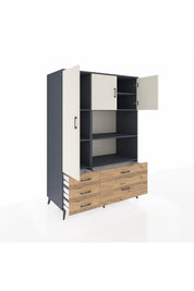 Kronos Dolap 7 Raflı 5 Çekmeceli 3 Kapaklı 132x59x195 Antrasit-Aytaşı/Çam