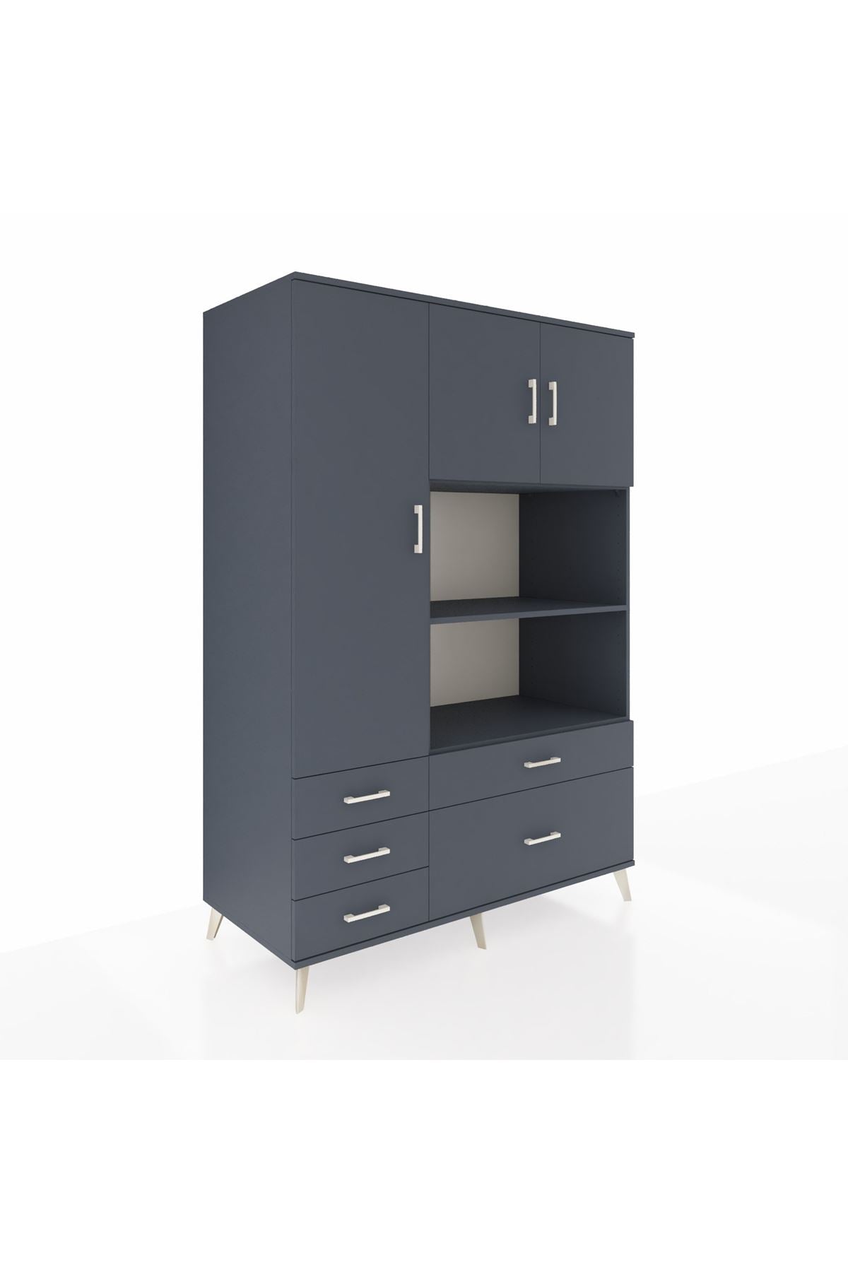 Kronos Dolap 7 Raflı 5 Çekmeceli 3 Kapaklı 132x59x195 Antrasit-Antrasit/Antrasit