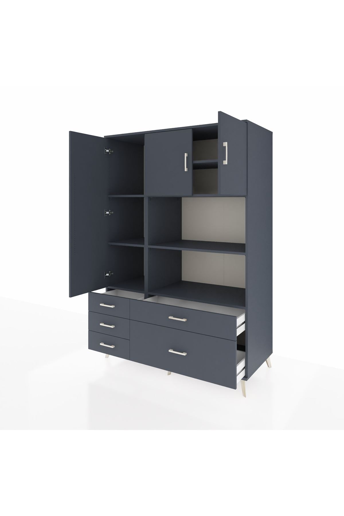 Kronos Dolap 7 Raflı 5 Çekmeceli 3 Kapaklı 132x59x195 Antrasit-Antrasit/Antrasit