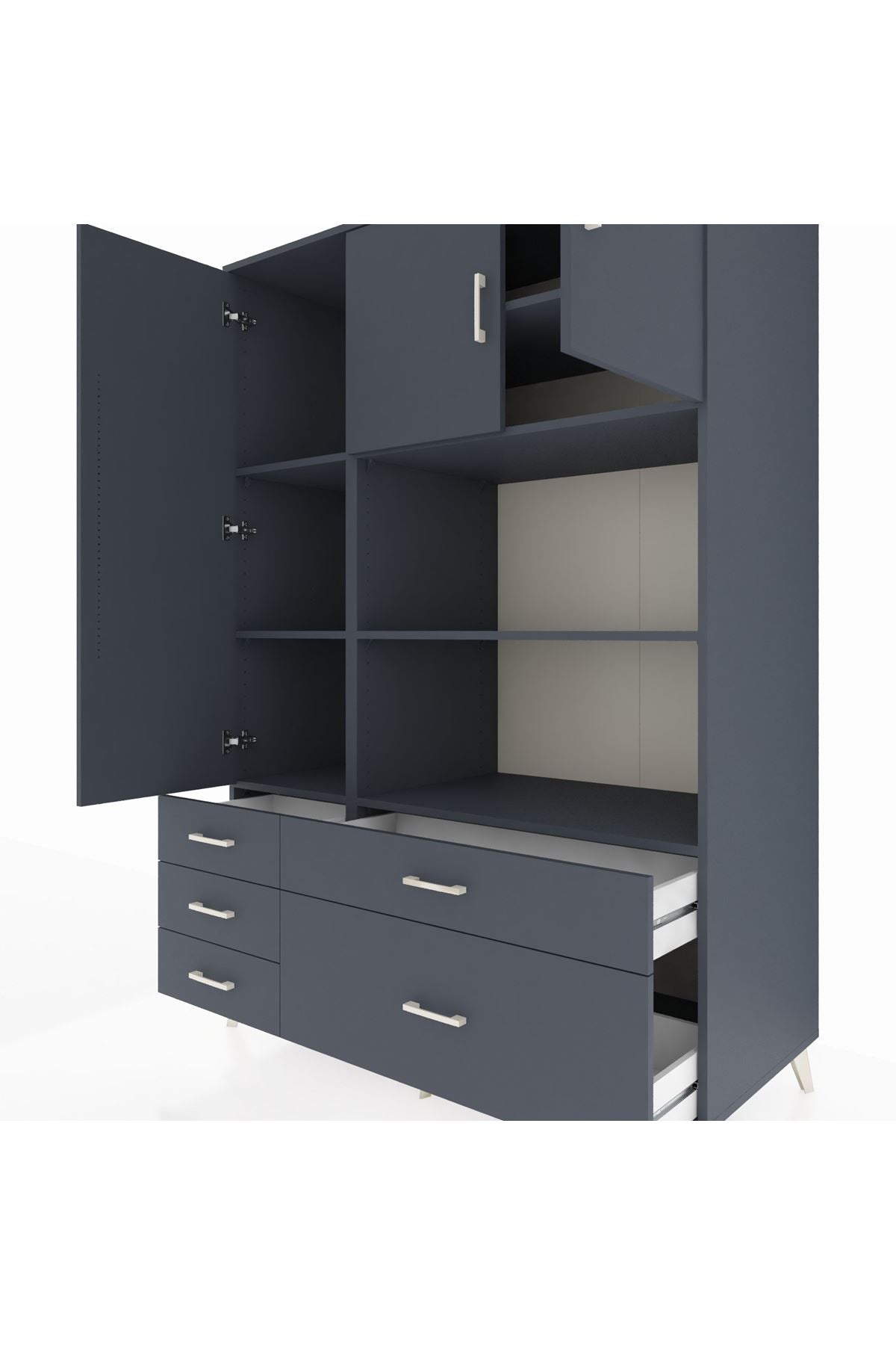 Kronos Dolap 7 Raflı 5 Çekmeceli 3 Kapaklı 132x59x195 Antrasit-Antrasit/Antrasit