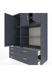 Kronos Dolap 7 Raflı 5 Çekmeceli 3 Kapaklı 132x59x195 Antrasit-Antrasit/Antrasit