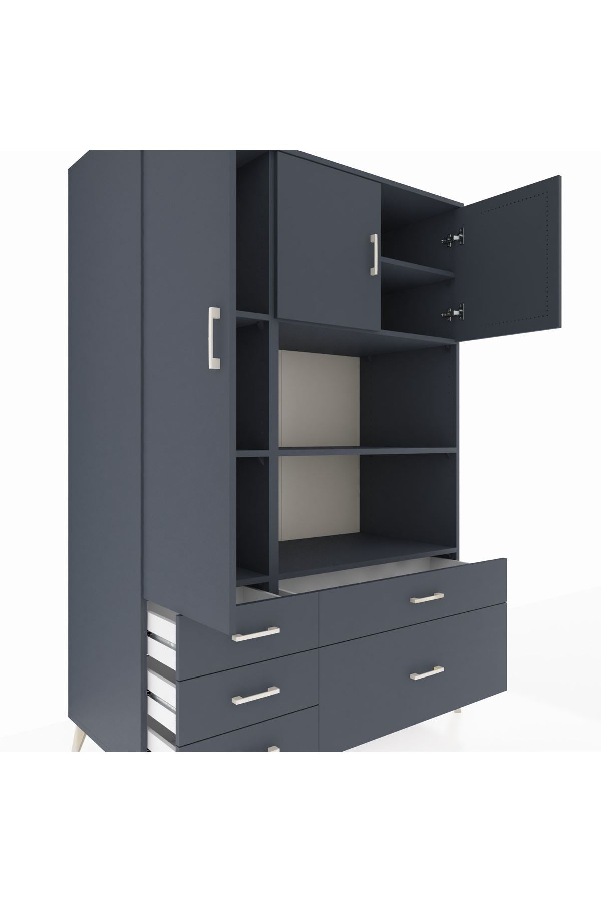 Kronos Dolap 7 Raflı 5 Çekmeceli 3 Kapaklı 132x59x195 Antrasit-Antrasit/Antrasit