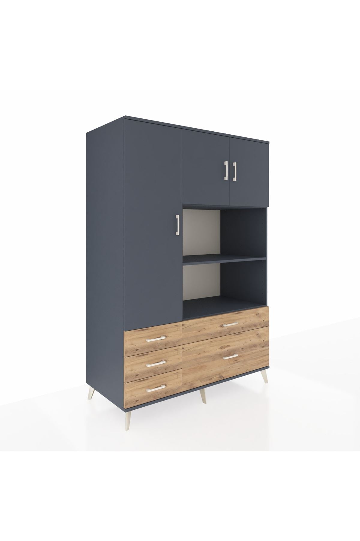 Kronos Dolap 7 Raflı 5 Çekmeceli 3 Kapaklı 132x59x195 Antrasit-Antrasit/Çam